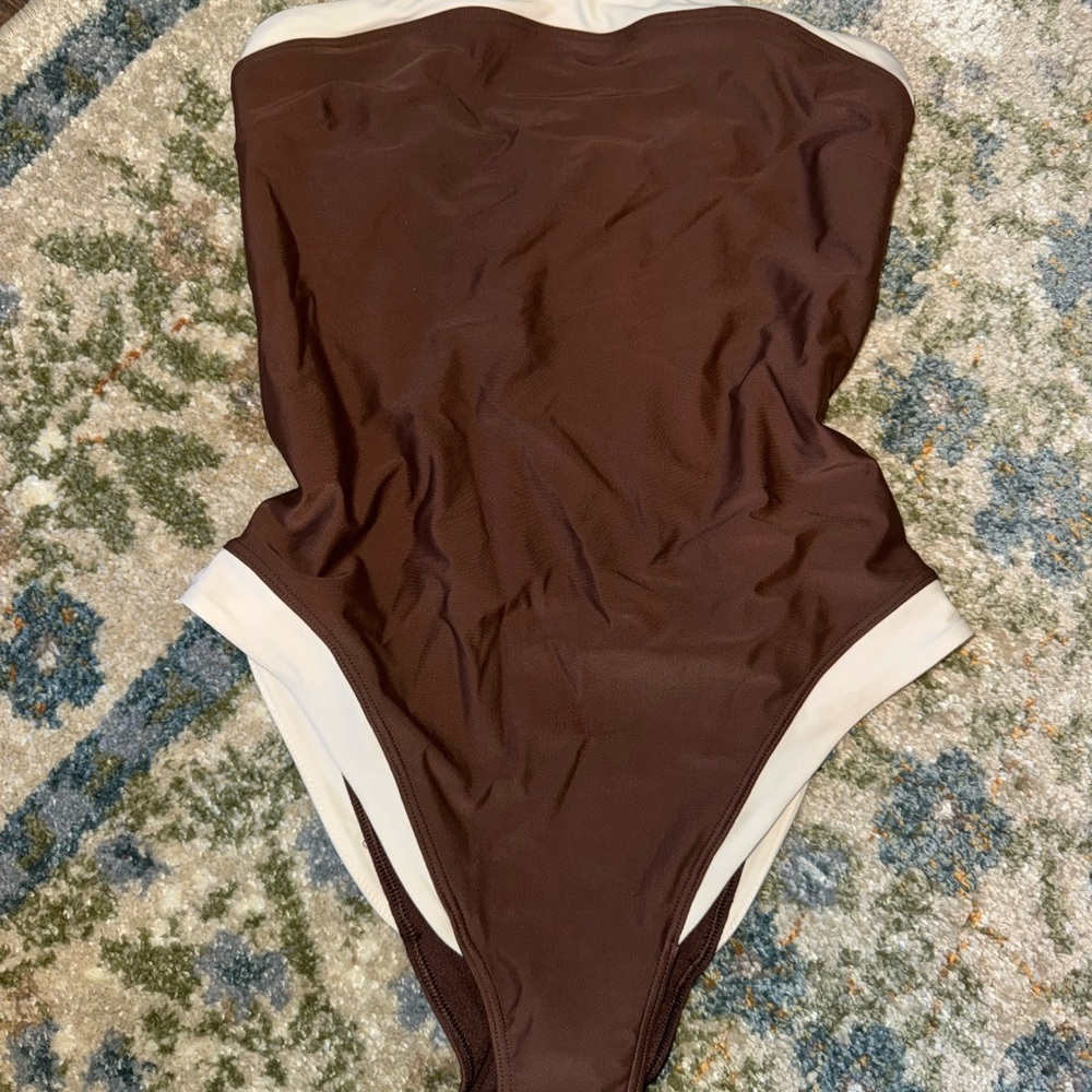 Abercrombie & Fitch Brown One-Piece Swimsuit with White Trim